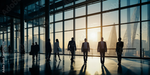 Businesspeople in Conference Room and Colleagues Walking