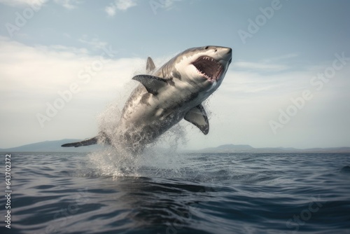 great white shark caught in mid-air during breach