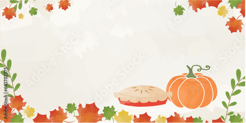 Blank Thanksgiving Autumn Banner with Pumpkin and Pie