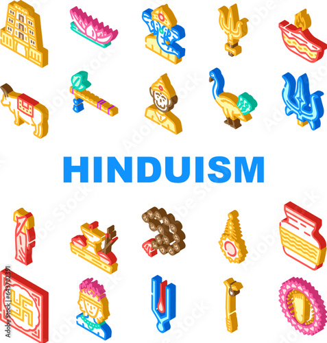 hinduism hindu god om icons set vector. india krishna, sculpture indian, statue lord, vishnu religion, vedic deity hinduism hindu god om isometric sign illustrations
