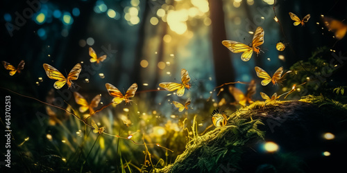 Fireflies in a forest