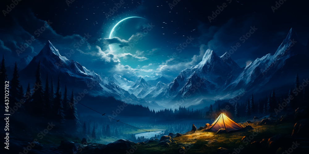 Obraz premium Mountain adventure seeking in the night
