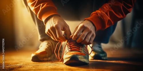 Sportsman Tying shoelaces