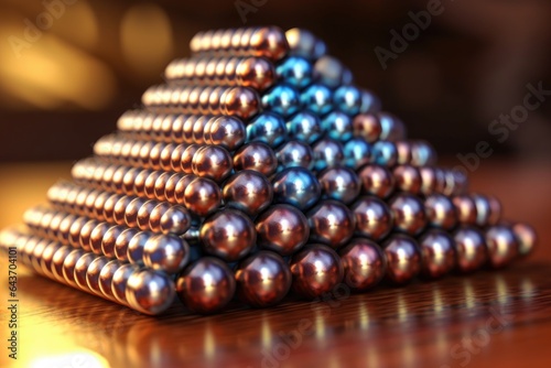ball bearings stacked in triangle formation, focus on top