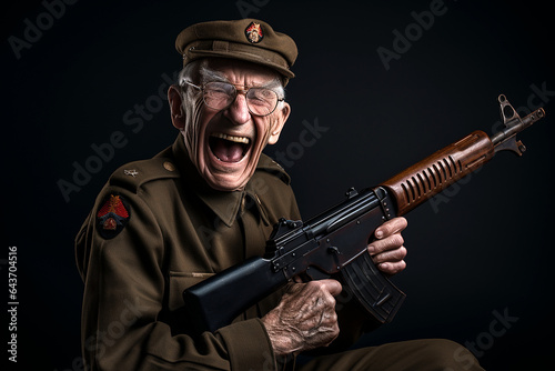 mature soldier with rifle