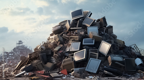 World overflowing garbage concept, huge pile of electronic waste, recyclable and reusable waste.