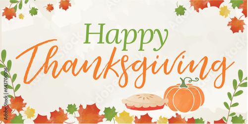 Happy Thanksgiving Banner with Pumpkin and Apple Pie