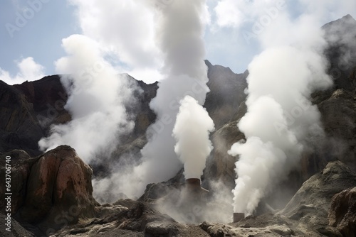 steam vents releasing pressure in volcanic terrain photo