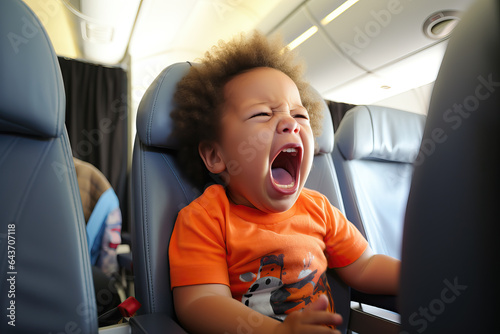 black screaming toddler in an airplane, ai generated