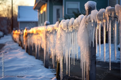 Canvastavla icicles glistening on a snow-covered fence