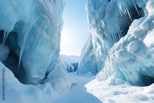 close-up of unique ice formations inside a crevasse © altitudevisual
