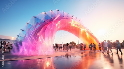 Rainbow fountain show at expo bridge photo