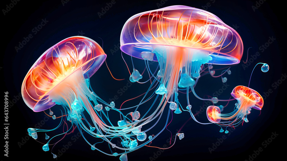 A sea of glowing, abstract jellyfish