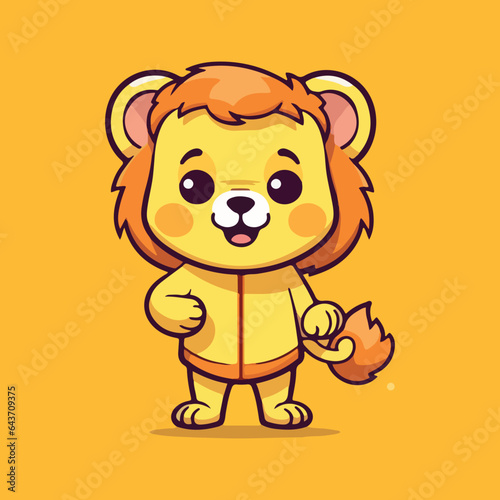 Cartoon lion standing on its hind legs  waving its front paws in the air. The lion is wearing a crown and has a big smile on its face. The background is yellow.