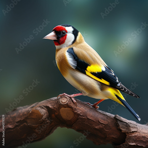 Goldfinch  perched on a branch. ai generated photo