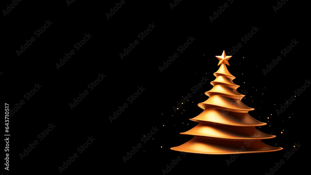 Elegant Christmas tree symbol made of golden ribbon on black background with copy space Elegant Christmas tree symbol made of golden ribbon on black background with copy space