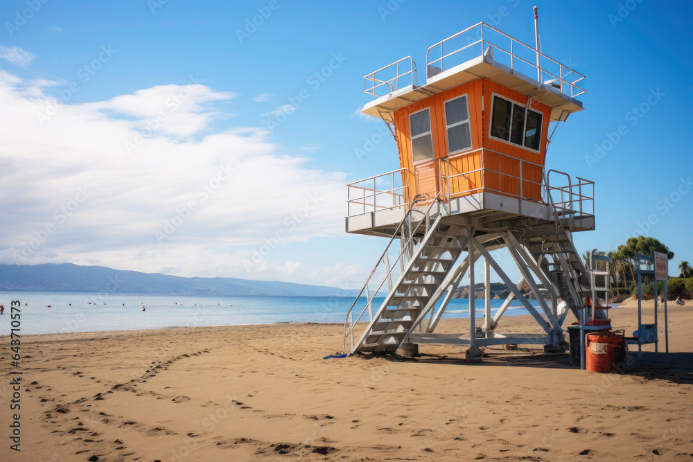 lifeguard on the beach. sea and sunny day. observation post for the lifeguard. security and assistance. lifeguard on the beach. sea and sunny day. observation post for the lifeguard. security and assistance.