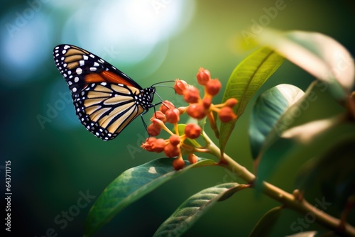 monarch butterfly resting on a flower, soft focus
