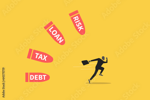Businessman running away for business problem. concept of problem crisis, Debt and loan problem, financial mistake, bankruptcy