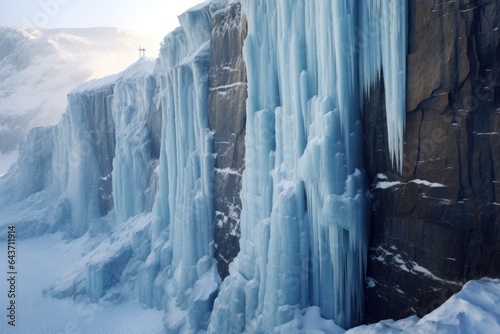 extreme cliff face with snow and ice formations © altitudevisual