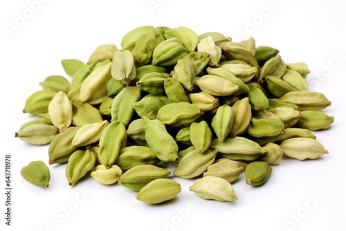 Heap of cardamom pods isolated on a white background