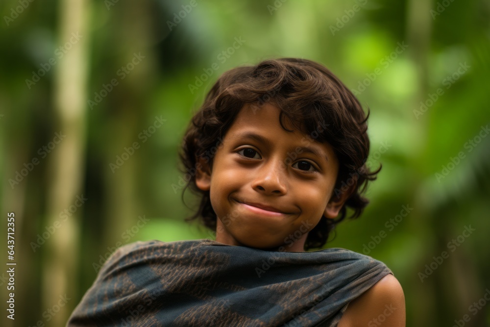Environmental portrait photography of a jovial boy in his 30s wearing a fashionable tube top at the amazon rainforest in brazil. With generative AI technology Environmental portrait photography of a jovial boy in his 30s wearing a fashionable tube top at the amazon rainforest in brazil. With generative AI technology