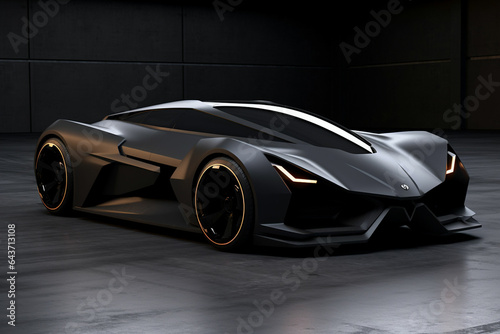 Black sports car coupe on a black background. 3d render. ai generated