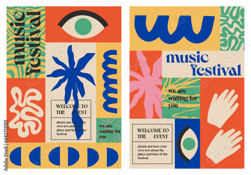 Abstract posters for art and music festivals. Vector modern backgrounds	