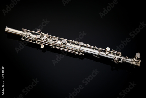 soprano saxophone on a black background, close-up. ai generated photo