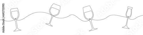 Cocktail glasses one line hand drawn vector icon. Vector continuous background cocktails set. Alcoholic drinks vector icon. Outline cocktails continuous line vector.
