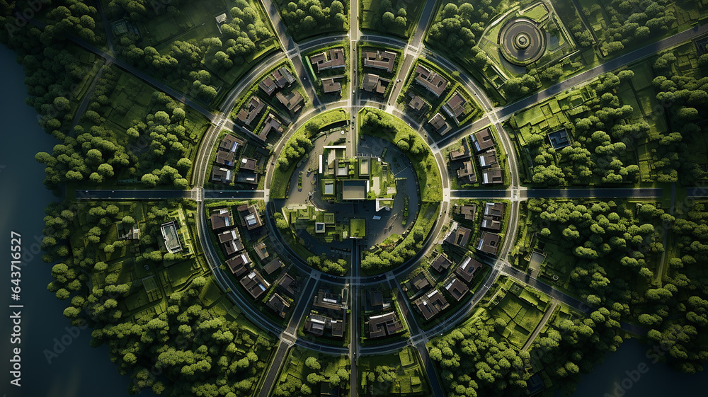 Aerial view of residential houses at spring. neighborhood, suburb. Real estate, drone shots, sunset, sunlight, from above. Generative AI Aerial view of residential houses at spring. neighborhood, suburb. Real estate, drone shots, sunset, sunlight, from above. Generative AI