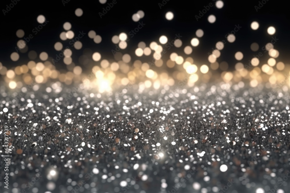 Silver bokeh light background, Christmas glowing bokeh confetti and sparkle texture overlay for your design. Sparkling Silver dust abstract luxury decoration background.