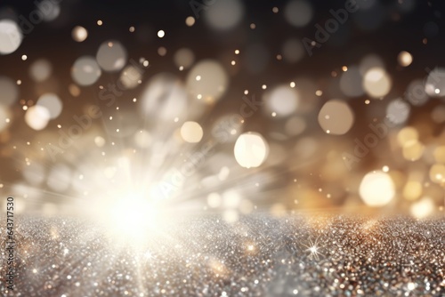 Silver bokeh light background, Christmas glowing bokeh confetti and sparkle texture overlay for your design. Sparkling Silver dust abstract luxury decoration background. © PimPhoto