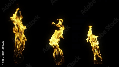Three different torch fire flames with alpha mask pass - 4K Pro Res 60fps