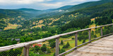 Sky Walk, an observation tower in Swieradow Zdroj. View of the mountain valley from the upper terrace at the top of the tower.