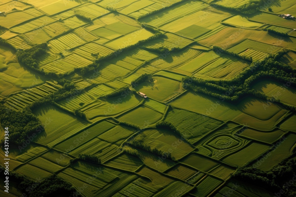 Fototapeta premium vast agricultural fields forming geometric patterns below