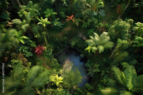 overhead shot of lush tropical rainforest