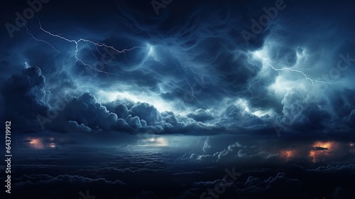 Thunderstorm clouds with lightning at night Generative AI
