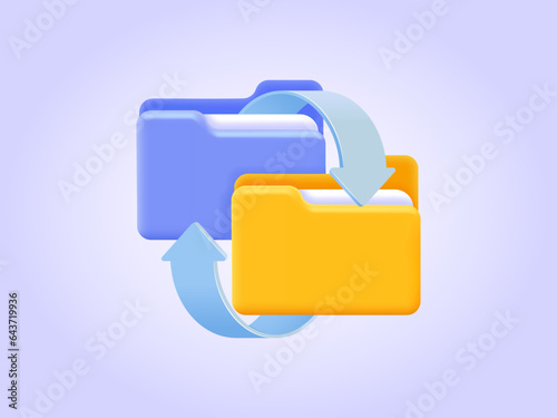 Folders with files synchronisation, file transfer. 3d icon set for landing page. Three dimensional vector illustration collection for website, print, banner, software, application