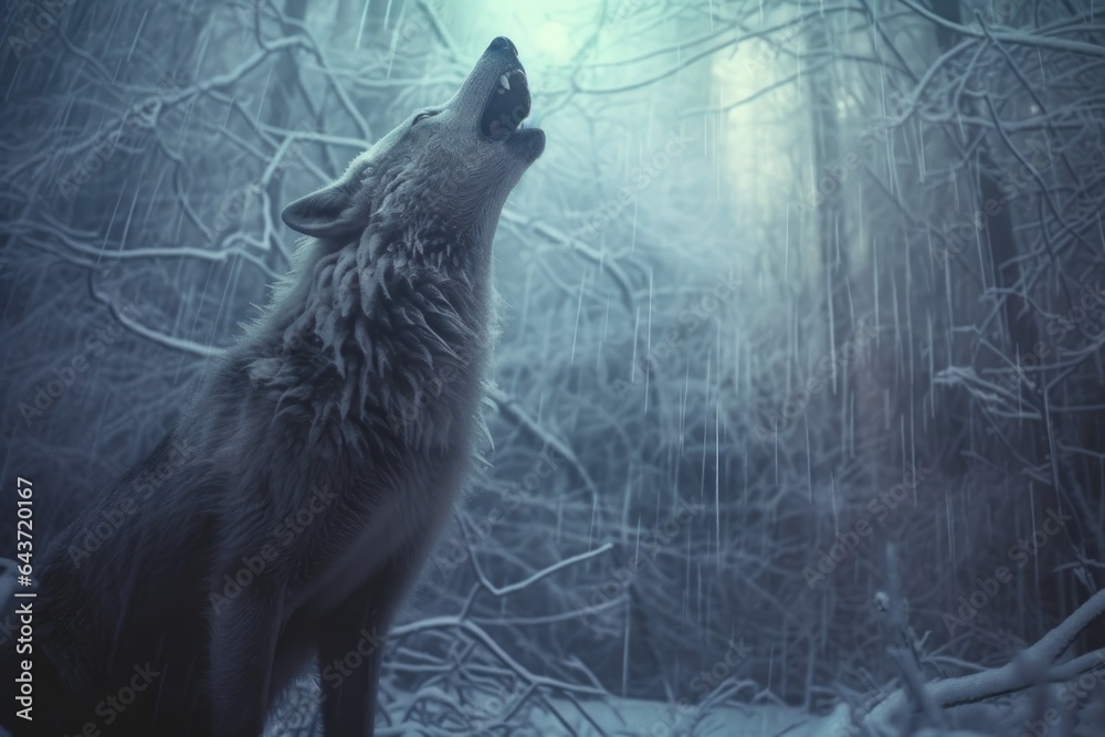 Obraz premium wolfs breath visible while howling in cold night