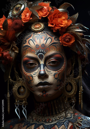 Face make-up of a Mexican woman at the Dia de los Muertos holiday, surrealism. © ArturSniezhyn