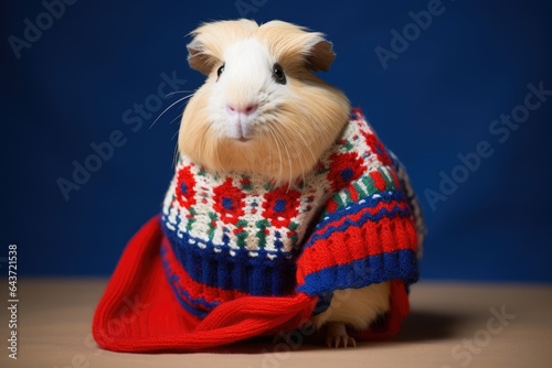 a guinea pig sporting a tiny, knitted sweater © altitudevisual
