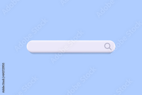 Search bar icon. Empty search bar and magnifying glass. Url window, web address field, browser cell button for ui, search engine optimization, navigation concept. 3d vector isolated on blue background