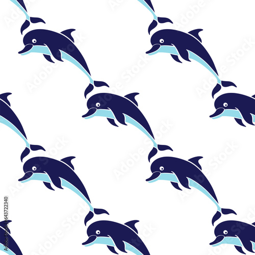 Seamless pattern with dolphins on a white background. Perfect for design templates, wallpaper, wrapping, fabric and textile.