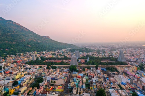 Aerial view of  city with Temple towers