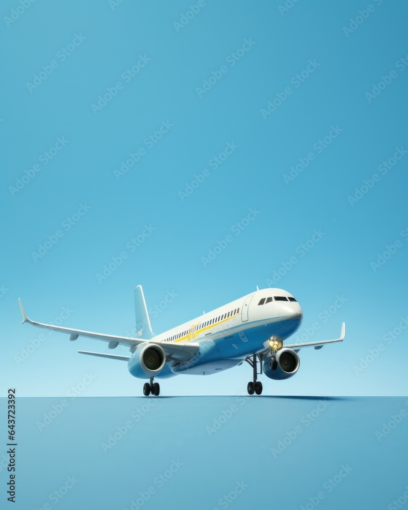 Model of a passenger plane on a blue background. Model of a passenger plane on a blue background.