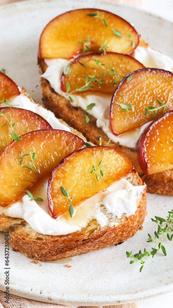 toast with cheese and peaches
