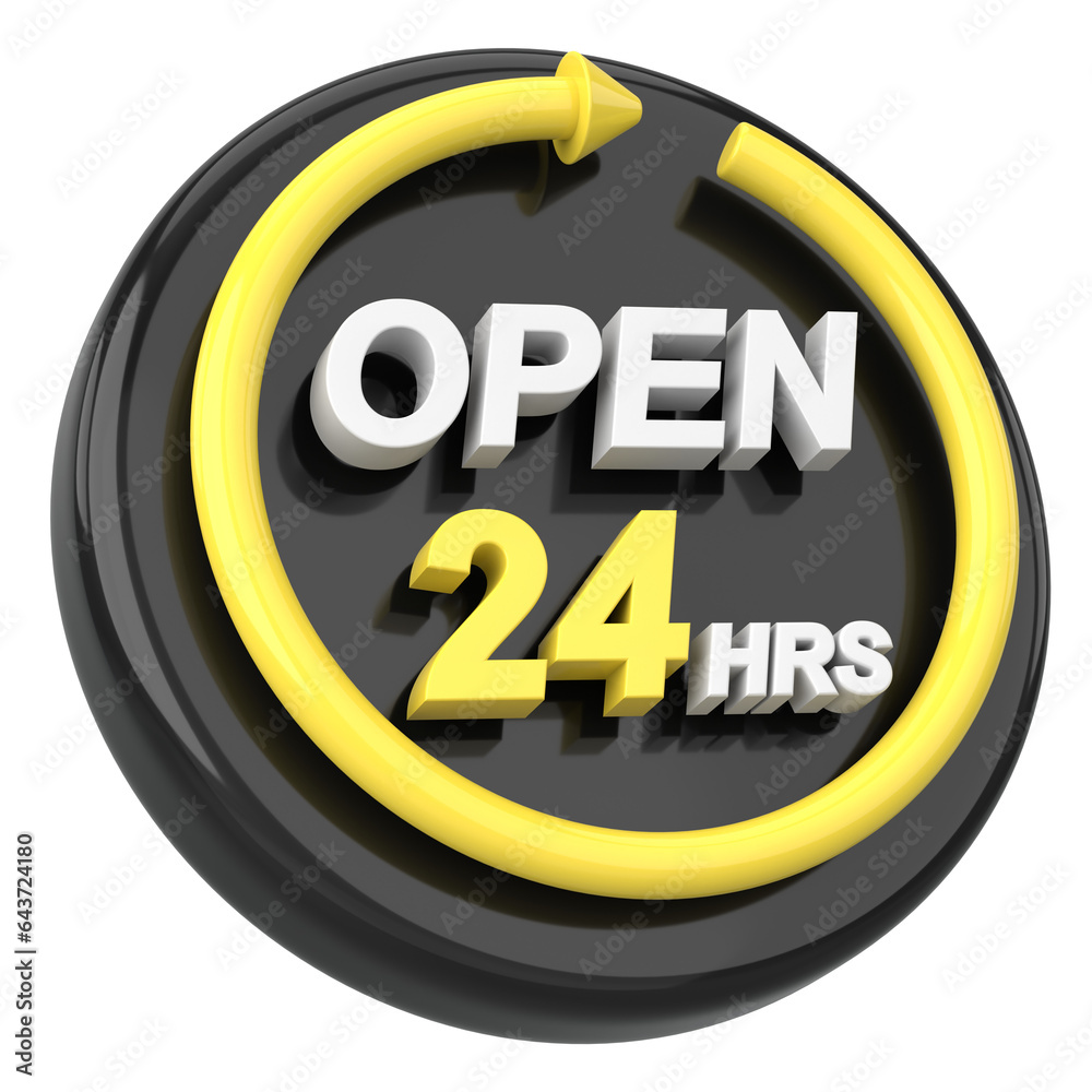24 hours icon. Open all day. 3D illustration. 24 hours icon. Open all day. 3D illustration.