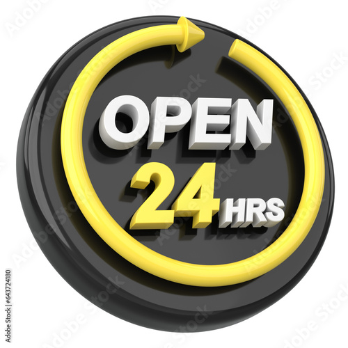 24 hours icon. Open all day. 3D illustration. photo