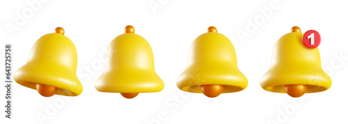 Set of realistic 3D notification bell isolated on white background. Message, alert and call symbol.